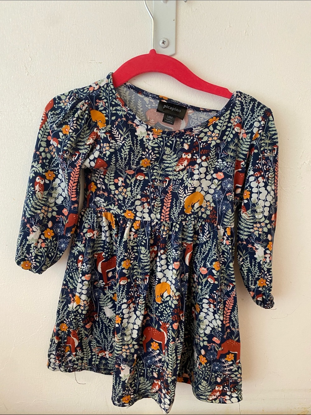 Picapino Girls' Navy Floral Woodland Long-Sleeve Dress